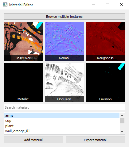 The Material Editor’s graphical user interface.